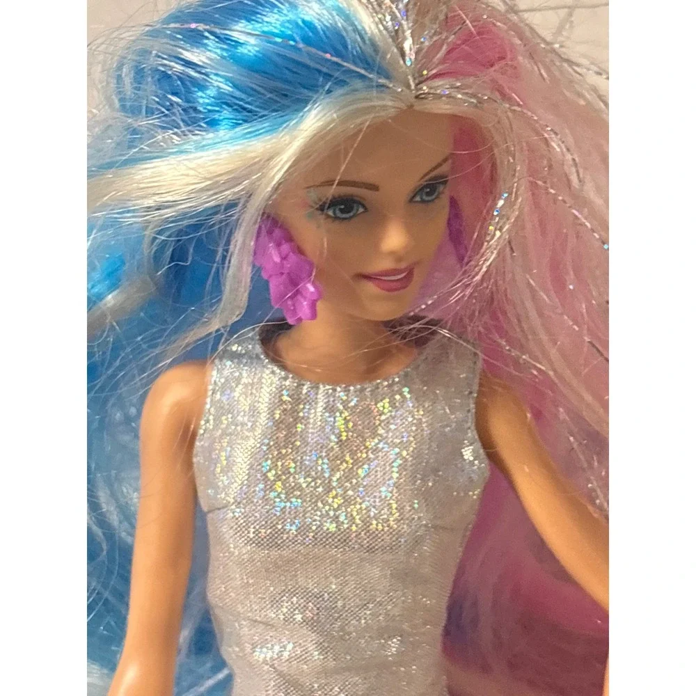 Mattel‎ Barbie Doll Kids 11.5in Silver Pink Blue Good Tinsel Hair Holographic